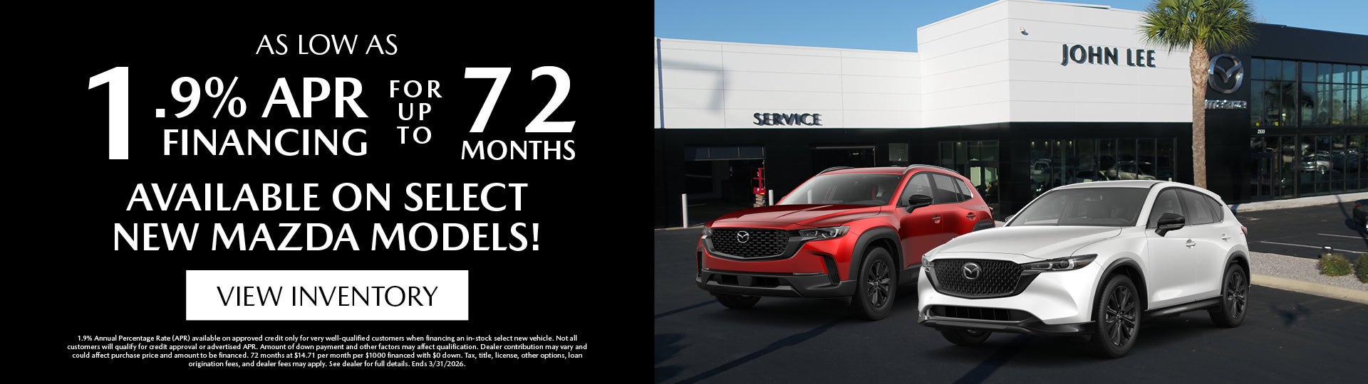 As Low As 1.9% APR Financing For Up To 72 Months