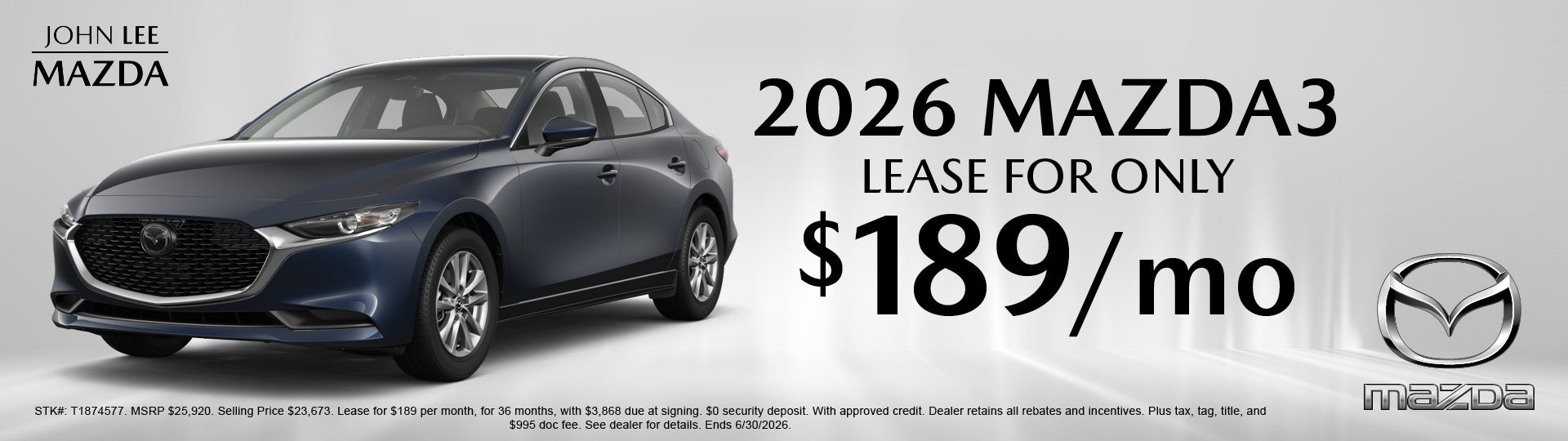 2026 MAZDA3 Lease for only $189/mo